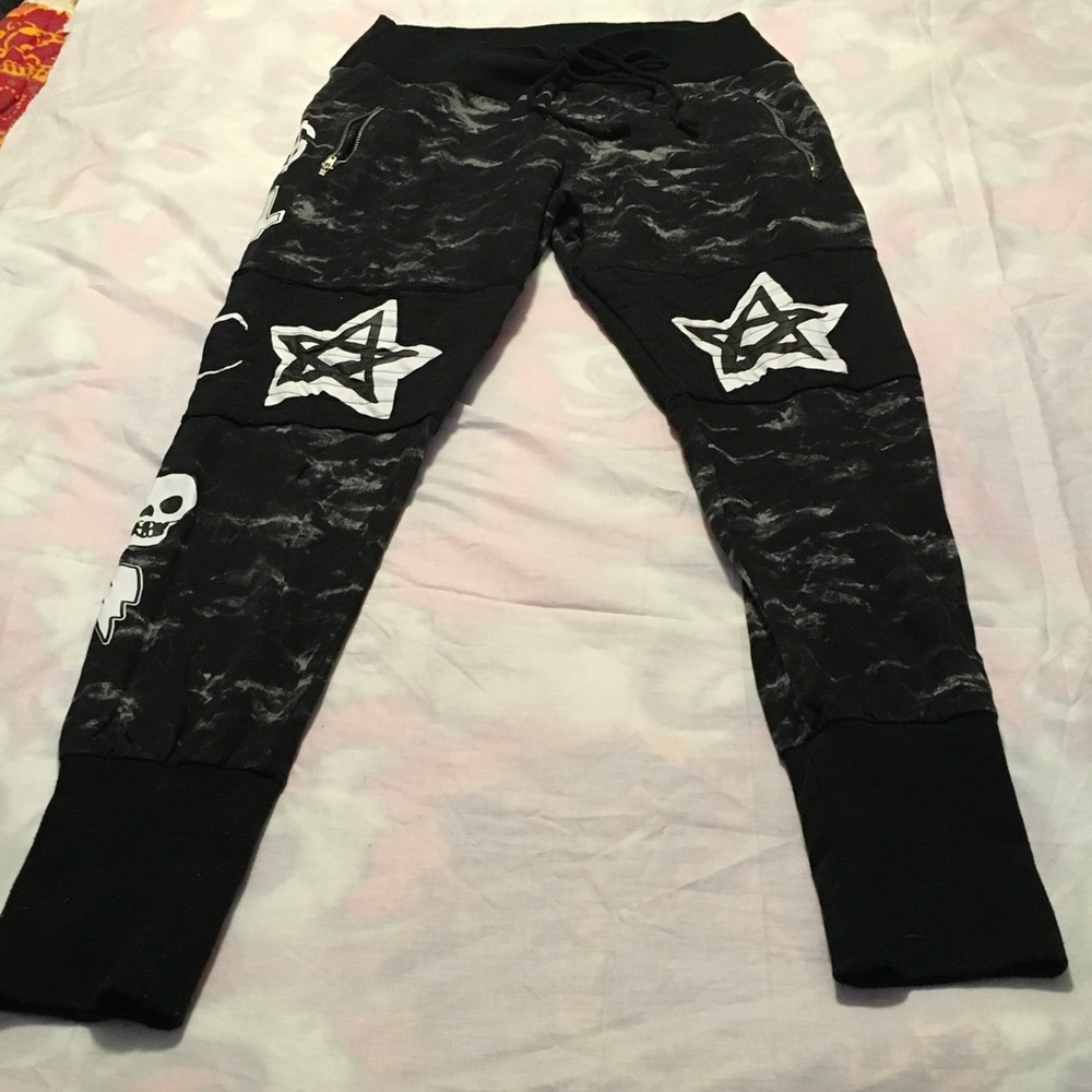 Black Goth Star & Skull Jogger Pants for Women